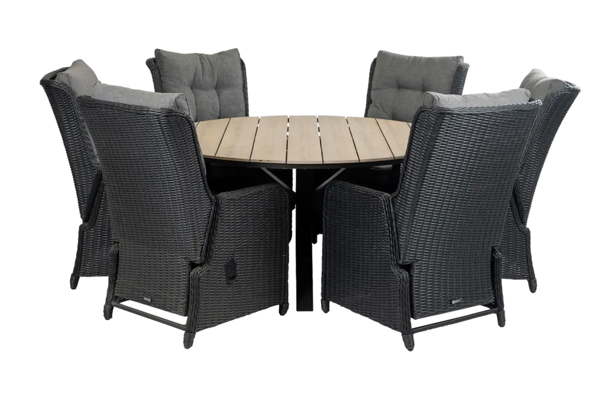 Dublin ronde tuinset-7 delige tuinset-polywood tuintafel-wicker vlechtwerk-aluminium frame