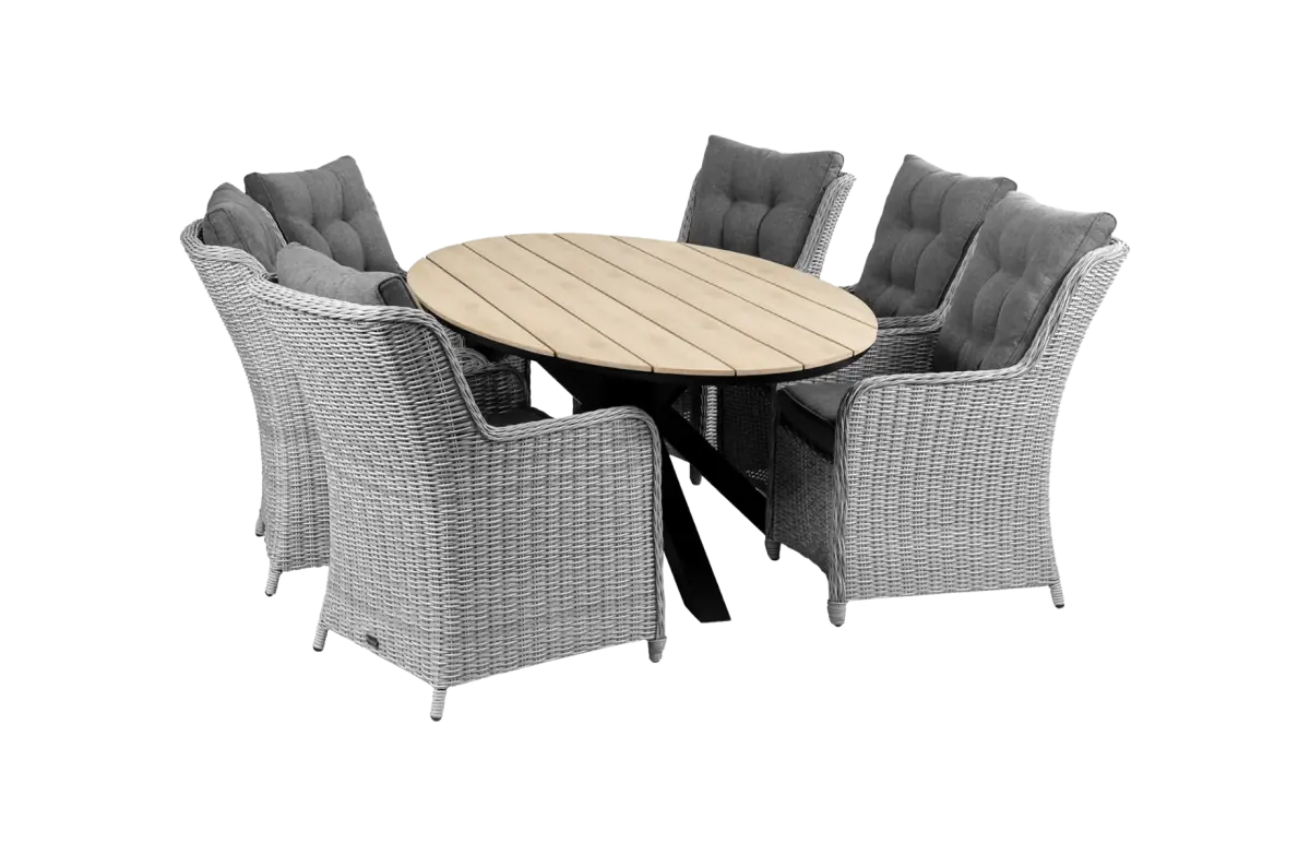 7-delige tuinset | 6 Dublin tuinstoelen (MG) | 220cm ovale Cyprus tuintafel (Wood)