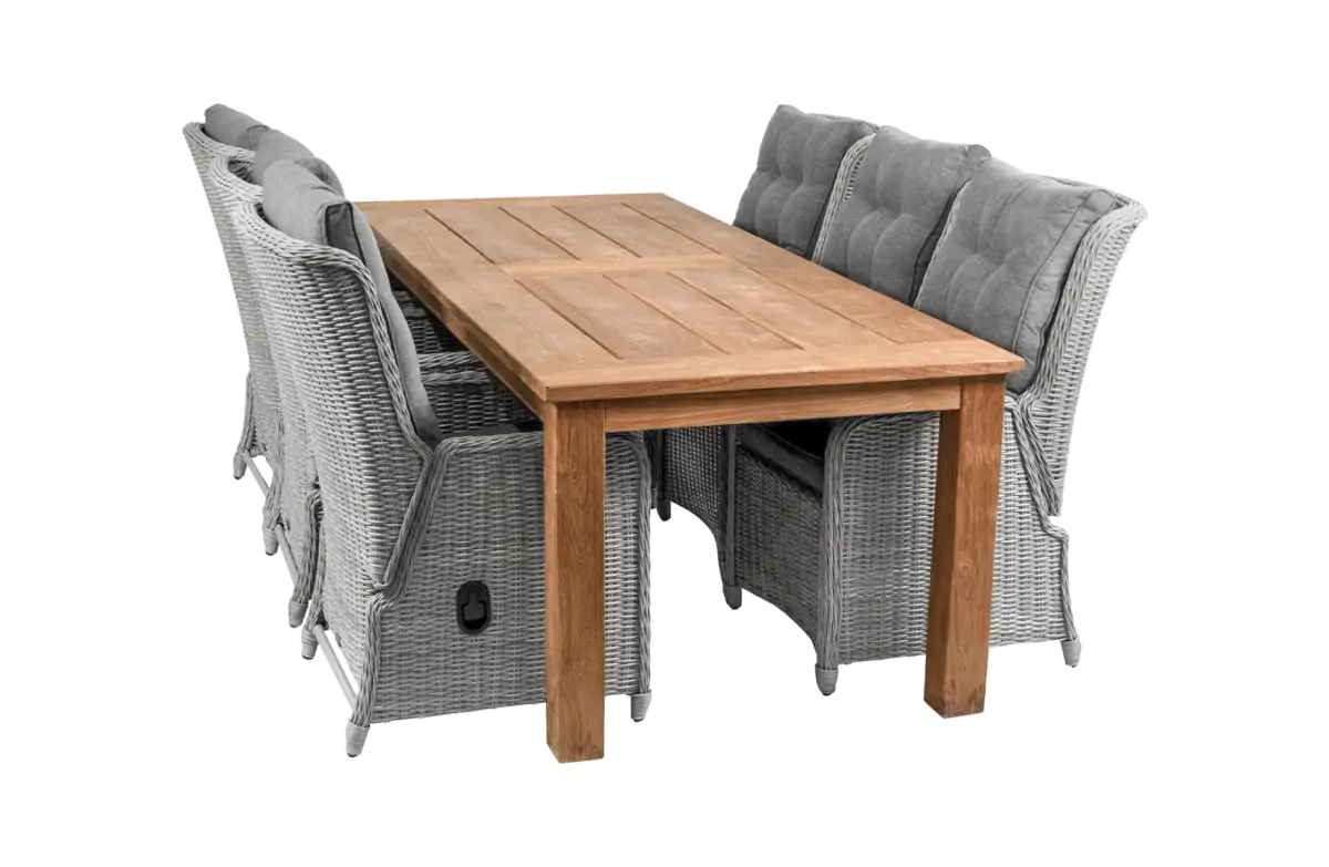 7-delige tuinset | 6 Dublin verstelbare stoelen (MG) | 240cm Ayra tuintafel (Teak)