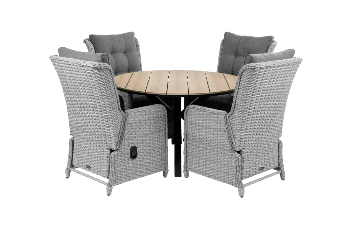 5 delige tuinset-Dublin verstelbare tuinstoel-Mystic Grey-polywood tuintafel-wicker-aluminium frame