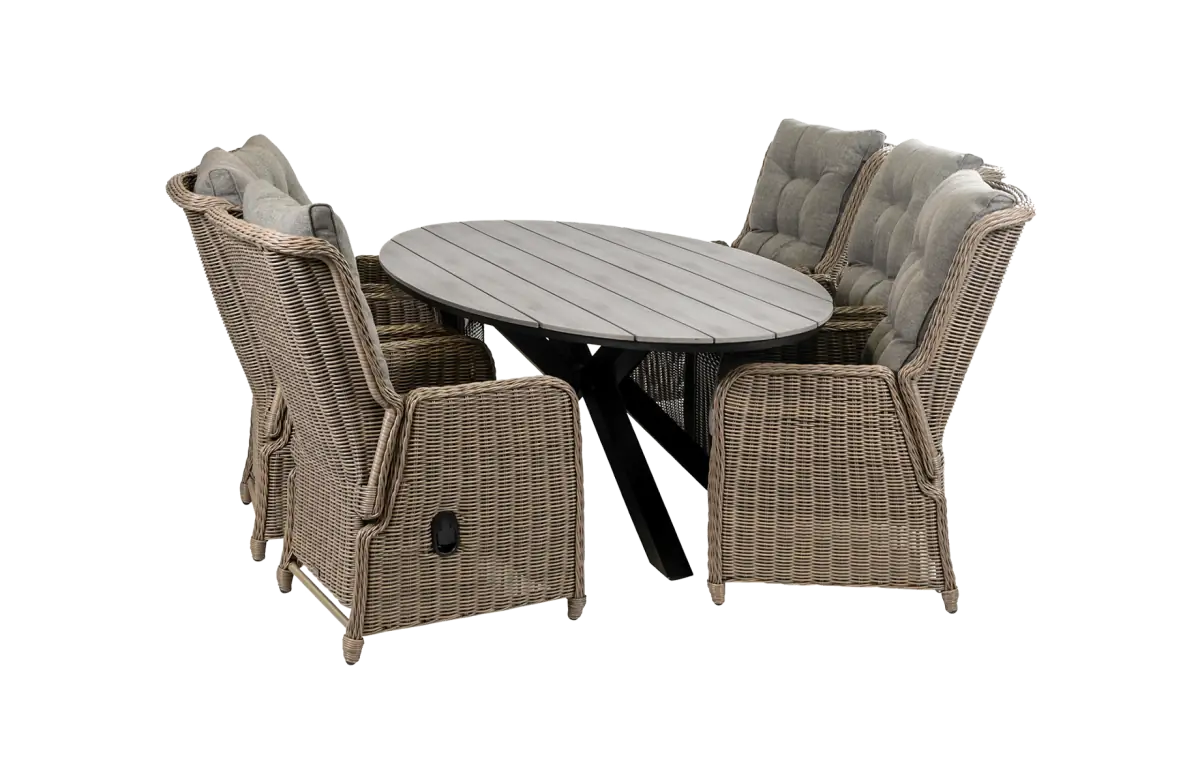Dublin tuinset-7 delige tuinset-Sweet Brown-cyprus tuintafel-polywood tuintafel-wicker-aluminium frame