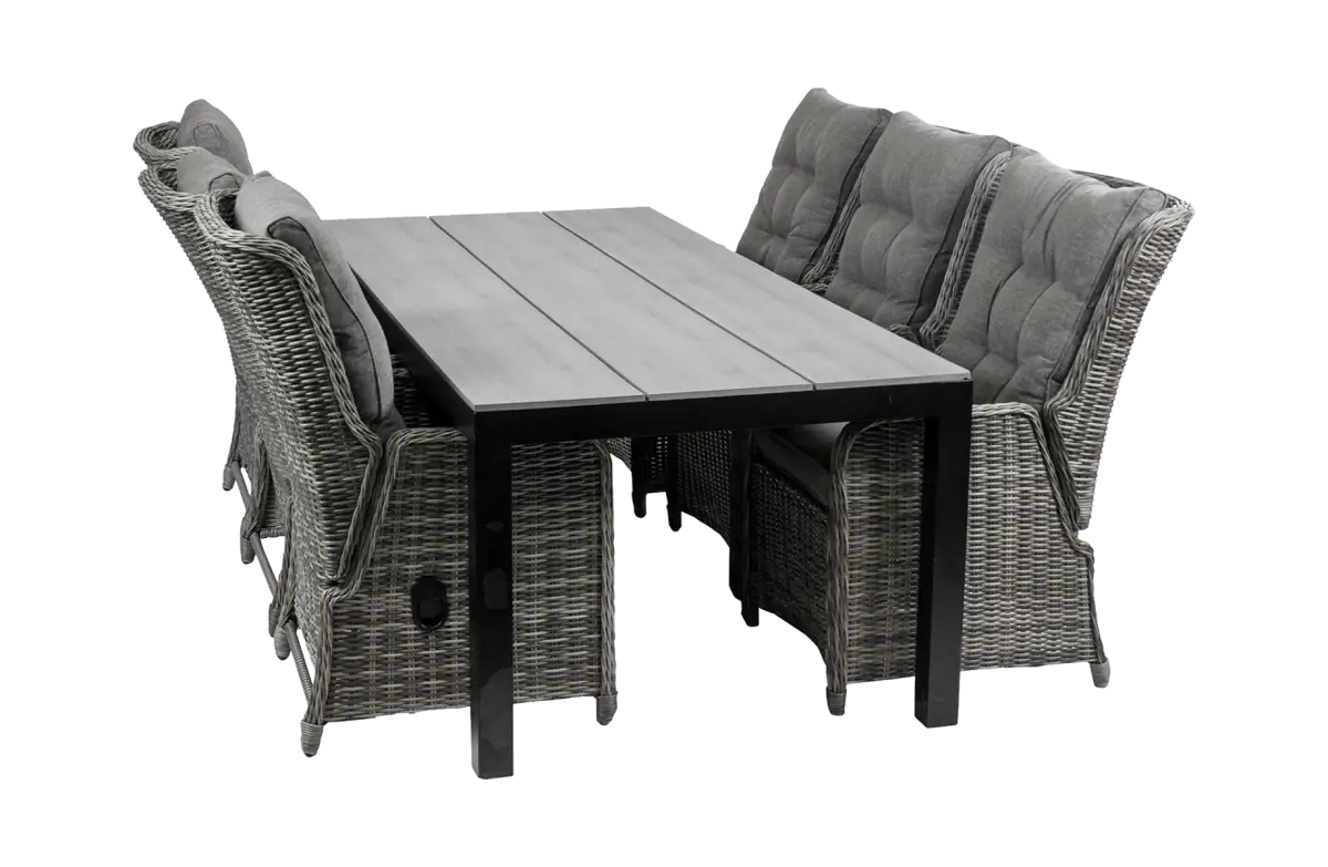 7-delige tuinset | 6 Dublin verstelbare stoelen (AG) | 225cm Cyprus tuintafel (Grey)