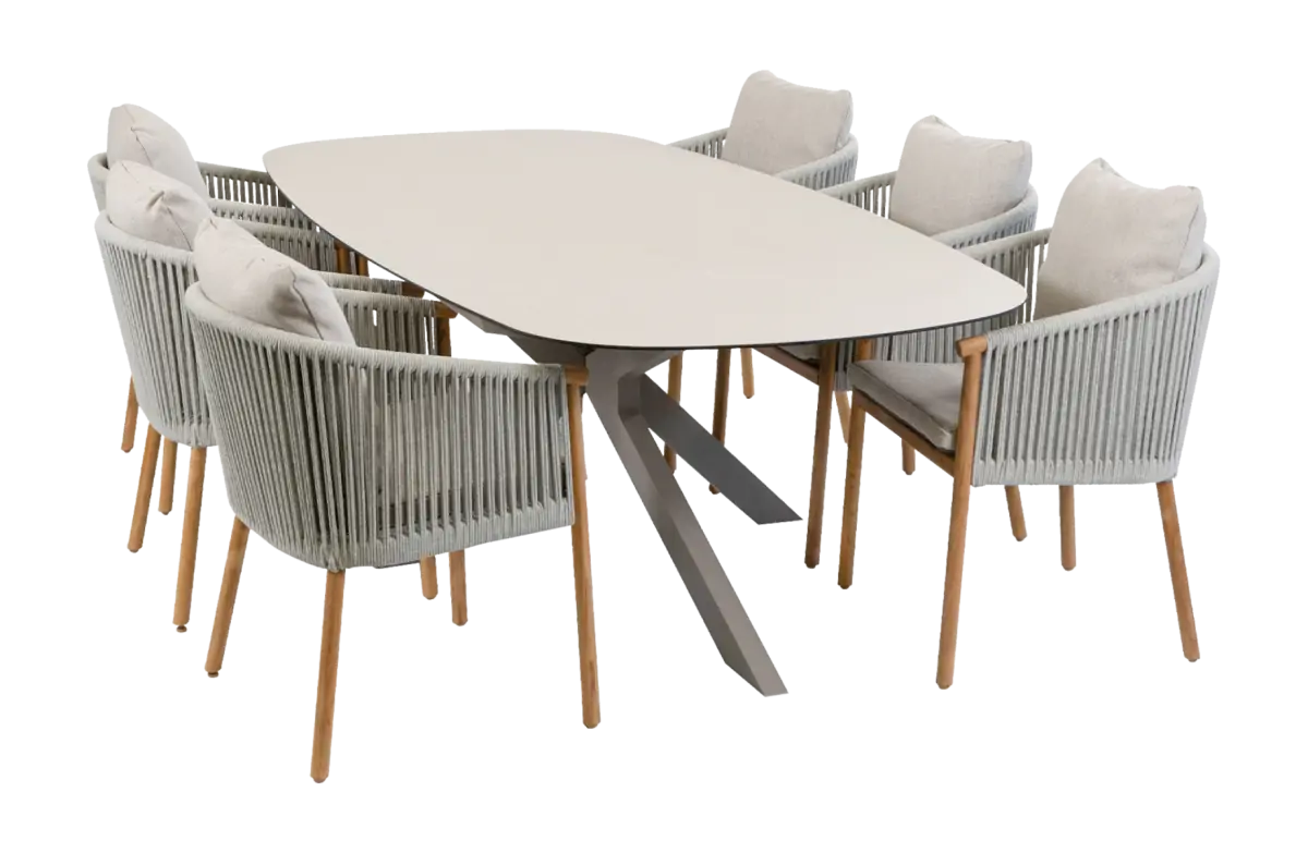 7-delige tuinset | 6 Es Vedra tuinstoelen (Teakhout) | Tuintafel Malaga 240x115cm (Camel)