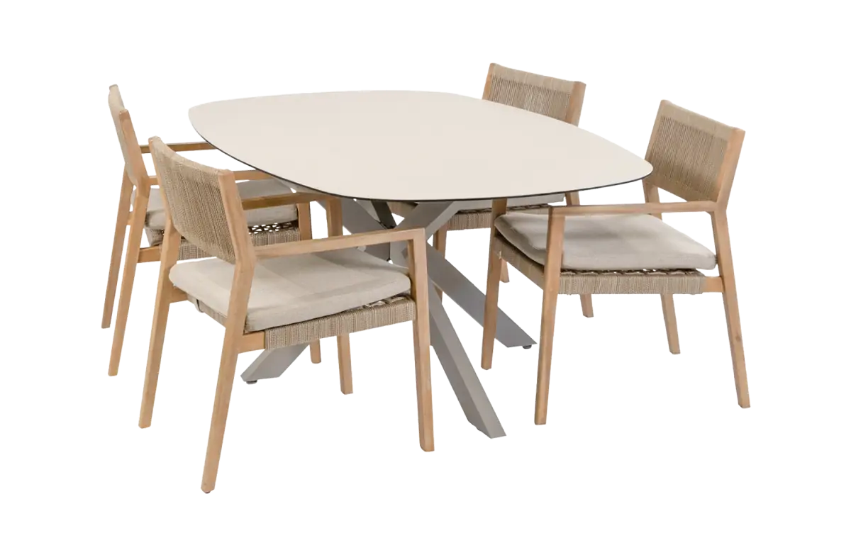 5-delige tuinset | 4 Felline tuinstoelen (Acaciahout) | Tuintafel Malaga 180x115cm (Camel)
