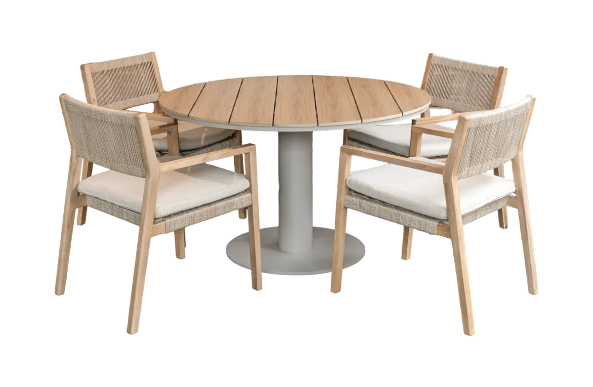 5-delige ronde tuinset | 4 Felline tuinstoelen (Acaciahout) | Tuintafel Tower ø120cm (Camel)
