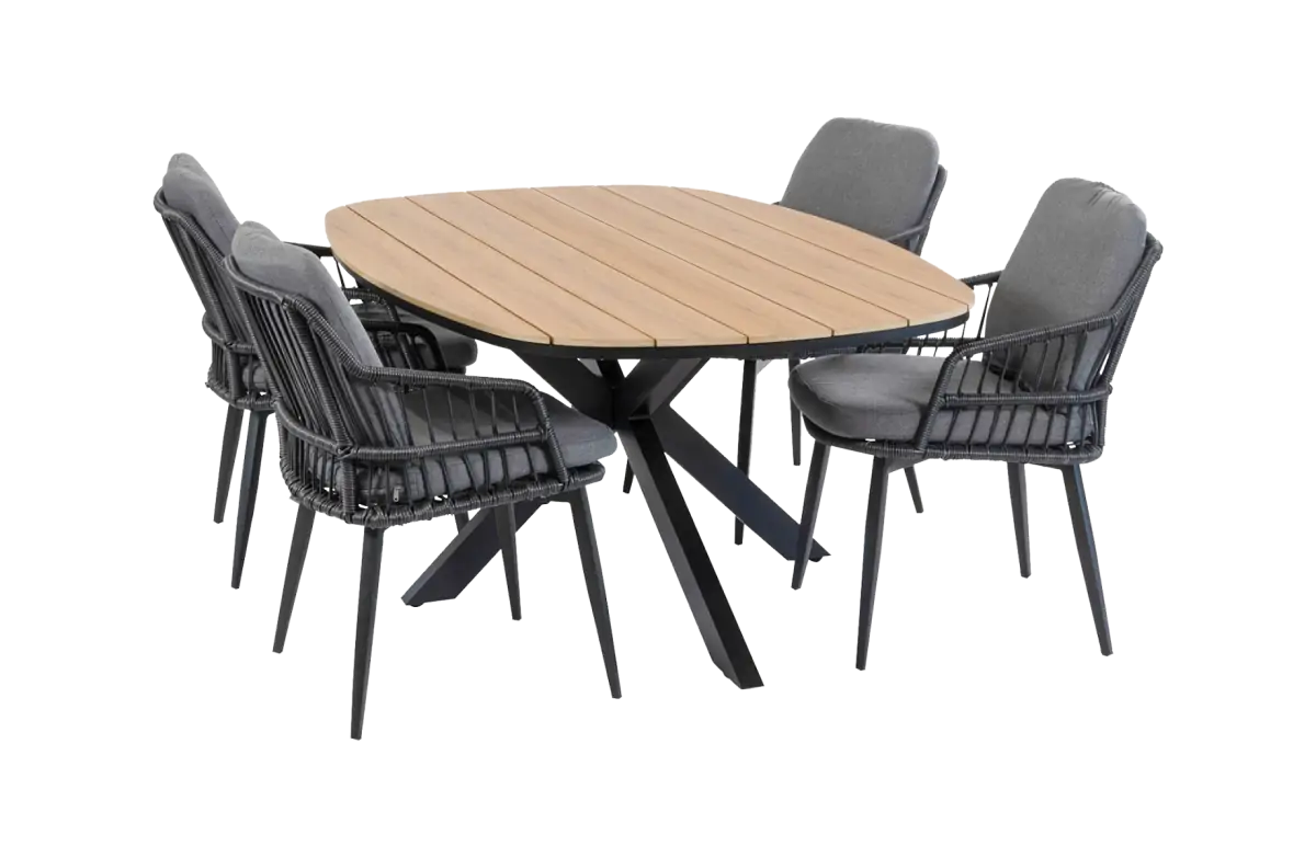 5-delige tuinset | 4 Isabel tuinstoelen (Black) | Tuintafel Cadiz 180x115cm (Black)