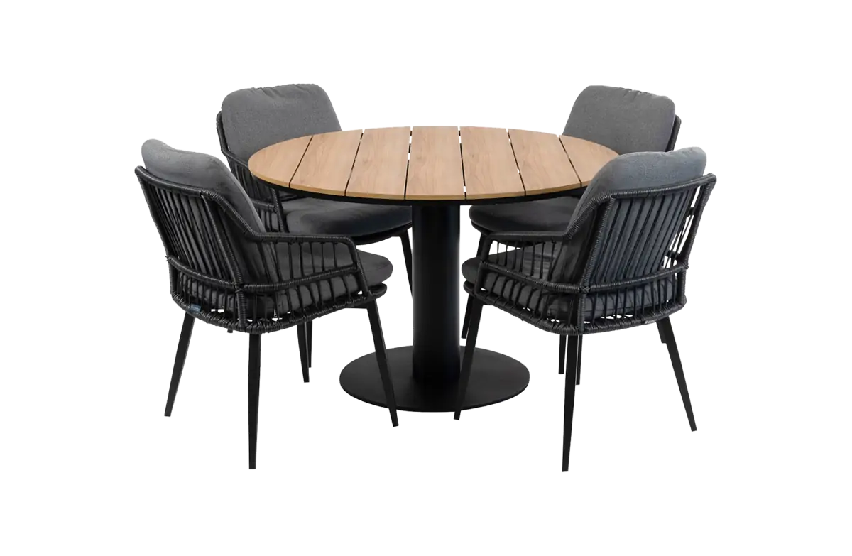 5-delige ronde tuinset | 4 Isabel tuinstoelen (Black) | ø120cm Tower tuintafel (Black)
