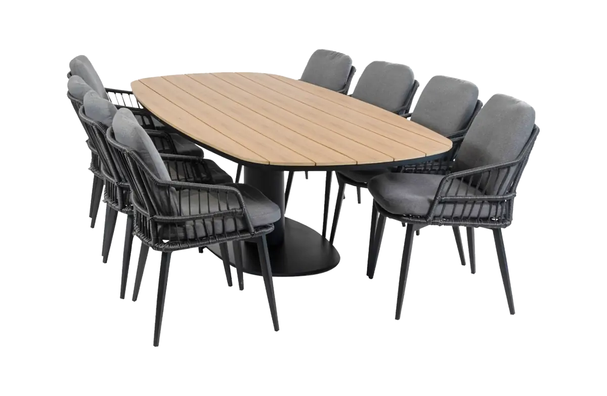 9-delige tuinset | 8 Isabel tuinstoelen (Black) | 260cm Tower tuintafel (Black)