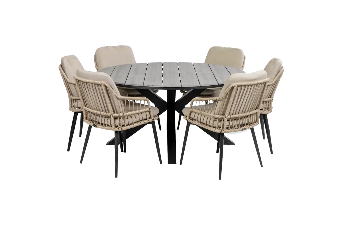 ronde-tuinset-6personen-rope-tuinstoelen-beige-tuintrend-moderne-tuin-polywood-tuintafel-rond