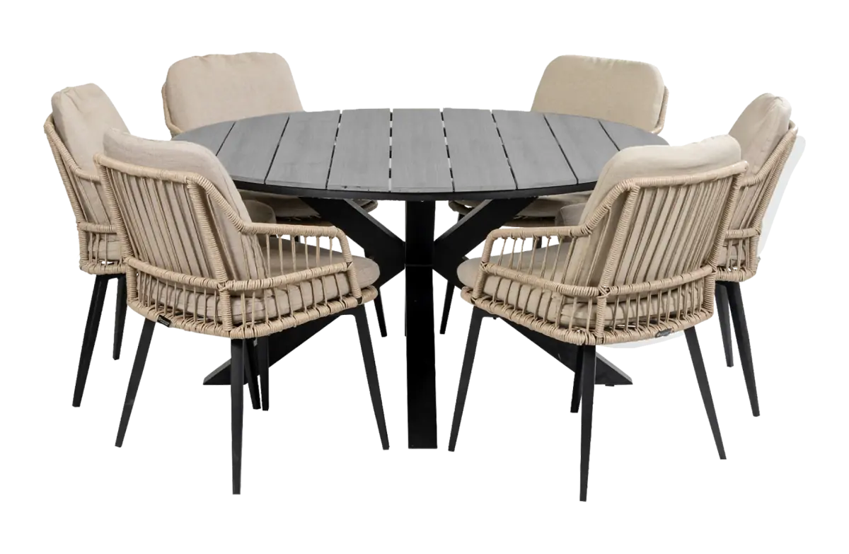 ronde-tuinset-6personen-rope-tuinstoelen-beige-tuintrend-moderne-tuin-polywood-tuintafel-rond