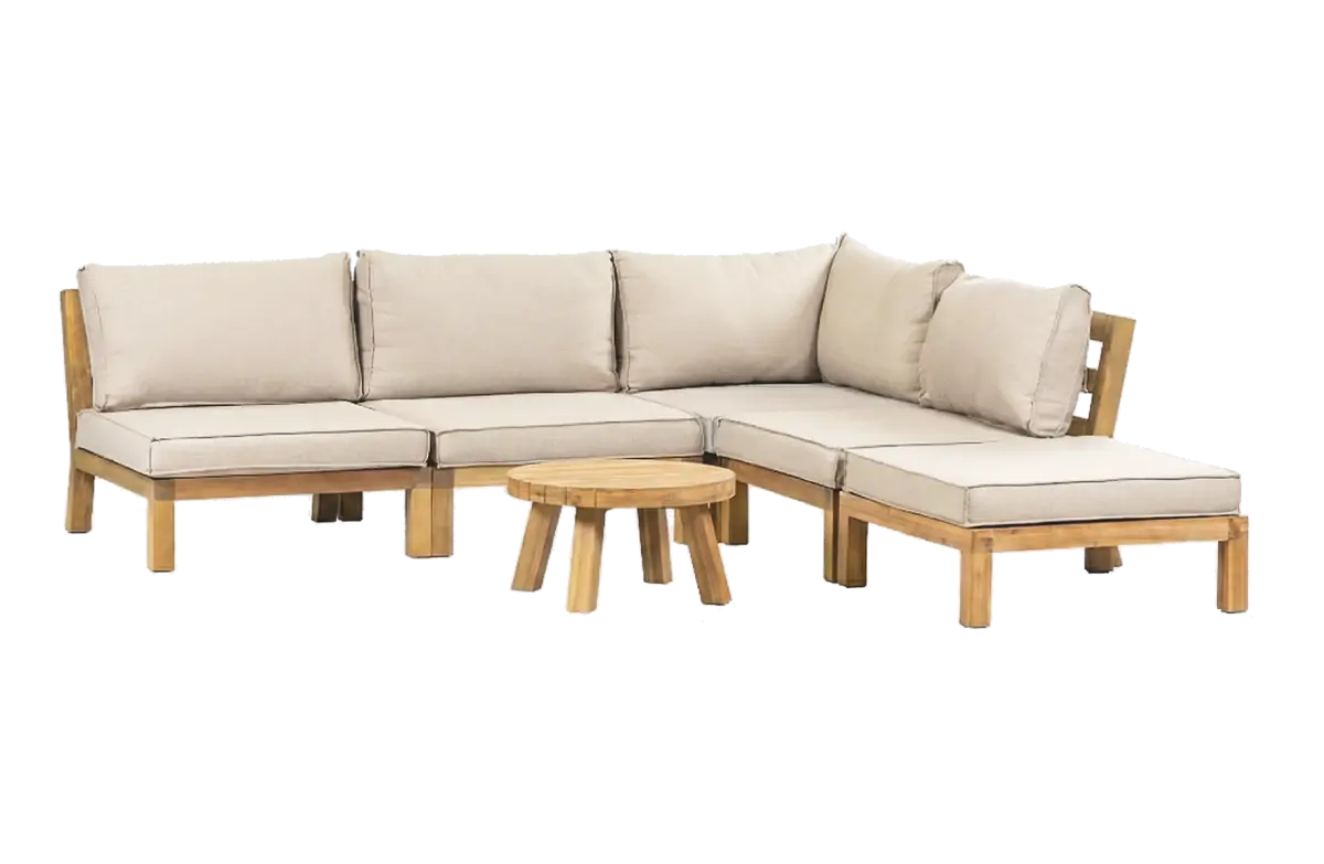 Hoek loungeset Kent | 6-delig | Sand | Acacia