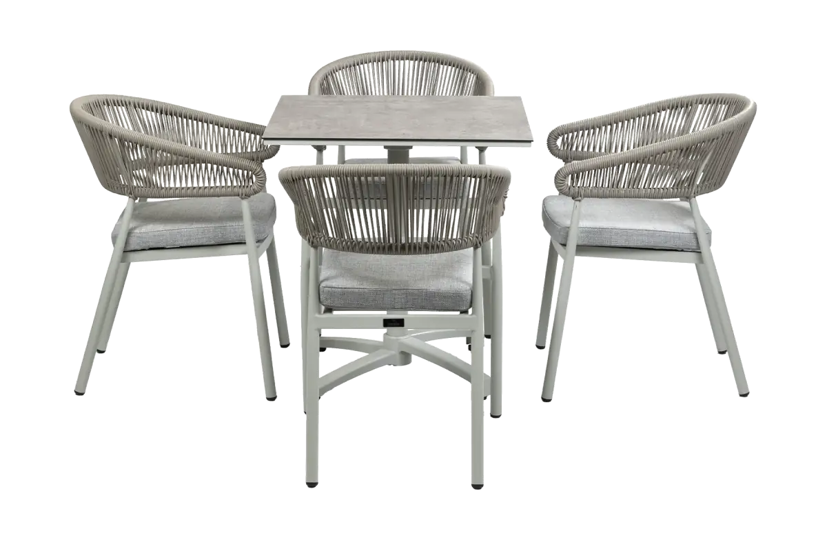 5-Delige tuinset | 4 Tuinstoelen Knokke (Sand) | Inklapbare tuintafel Gent 70x70cm  (Sand)