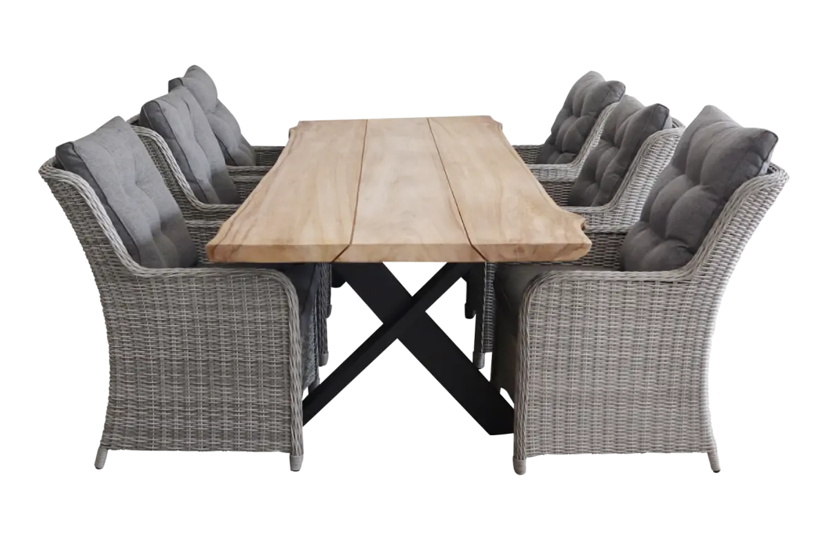 Dublin tuinset-7 delige tuinset-Pohon tuintafel-aluminium frame-Dublin tuinstoel-Mystic Grey-wicker vlechtwerk
