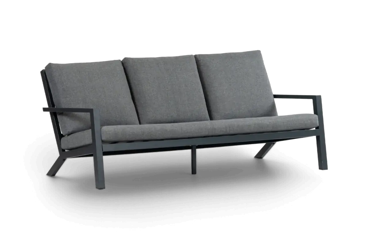 Loungebank 3 persoons Bezano Matt Black Grey Aluminium PNG