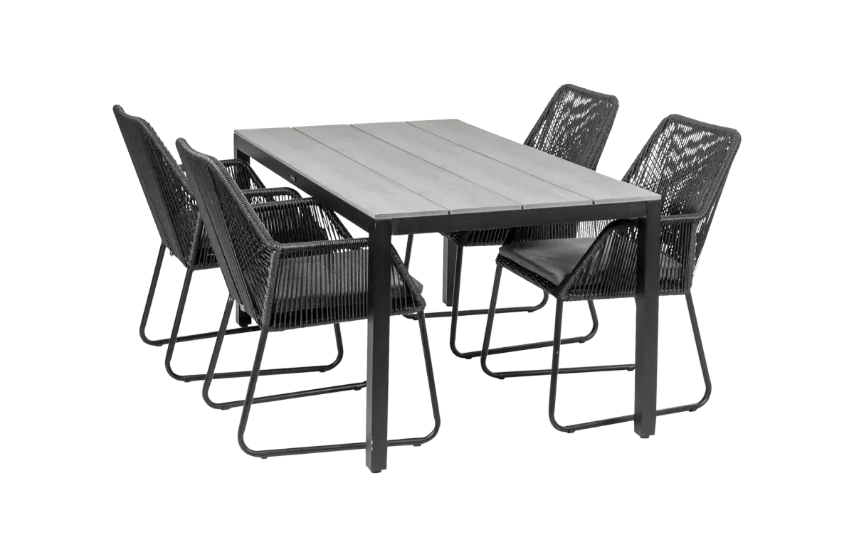 Mona tuinset-5 delige tuinset-Mona tuinstoel Black-Cyprus tuintafel-Rope tuinstoel-aluminium frame