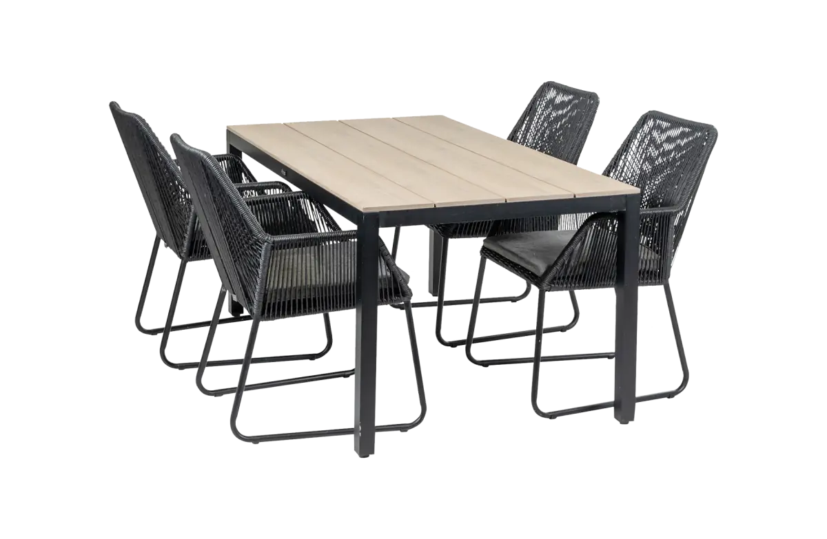 Mona tuinset-5 delige tuinset-Mona tuinstoel Black-Rotan vlechtwerk-Cyprus tuintafel-aluminium frame