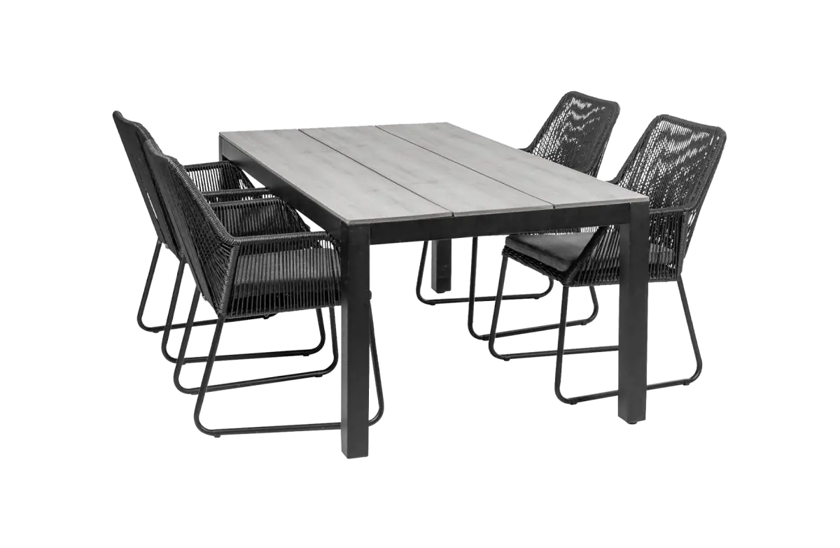 Mona tuinset-5 delige tuinset-Rope tuinstoel black kleur-Cyprus tuintafel-grey kleur