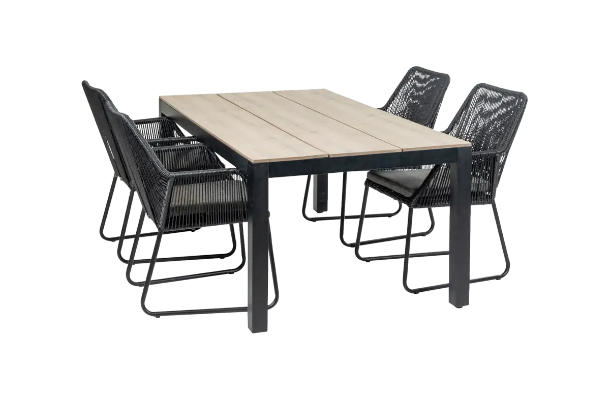 Mona 5 delige tuinset-Rope tuinstoel-Sand kleur tuinstoel-Cyprus tuintafel-wood kleur tafelblad