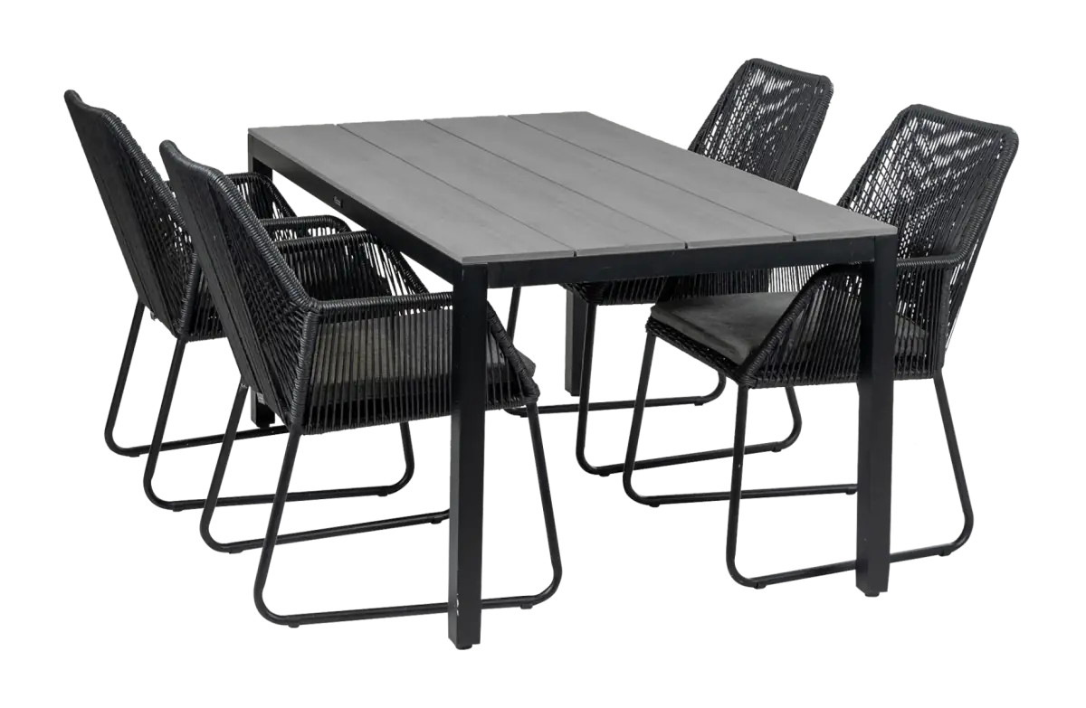 Mona tuinset-5 delige tuinset-Mona tuinstoel Black-Cyprus tuintafel-Rope tuinstoel-aluminium frame