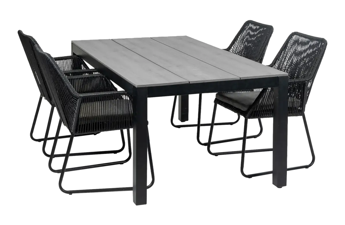 Mona tuinset-5 delige tuinset-Rope tuinstoel black kleur-Cyprus tuintafel-grey kleur