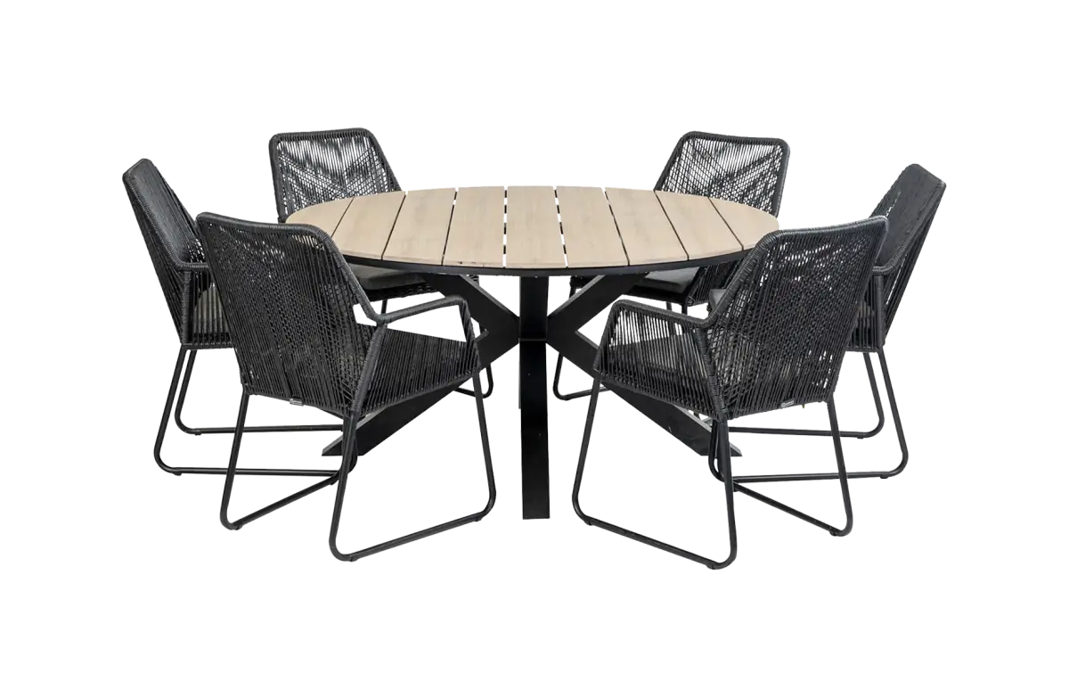 Mona ronde tuinset-7 delige tuinset-Mona tuinstoel black-Rope tuinstoel-cyprus tuintafel-aluminium frame