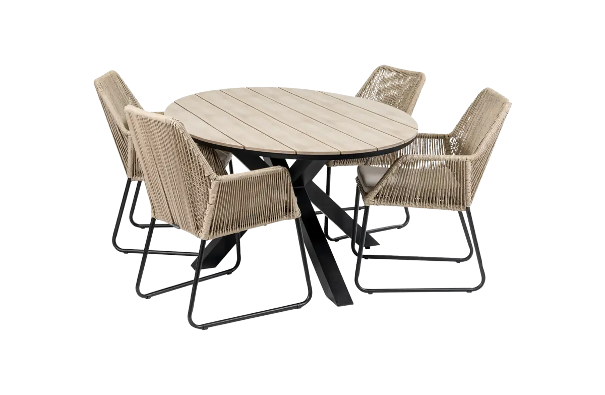 Mona tuinset-5 delige tuinset-Mona tuinstoel Sand-cyprus ovale tuintafel-rope tuinstoel-aluminium frame