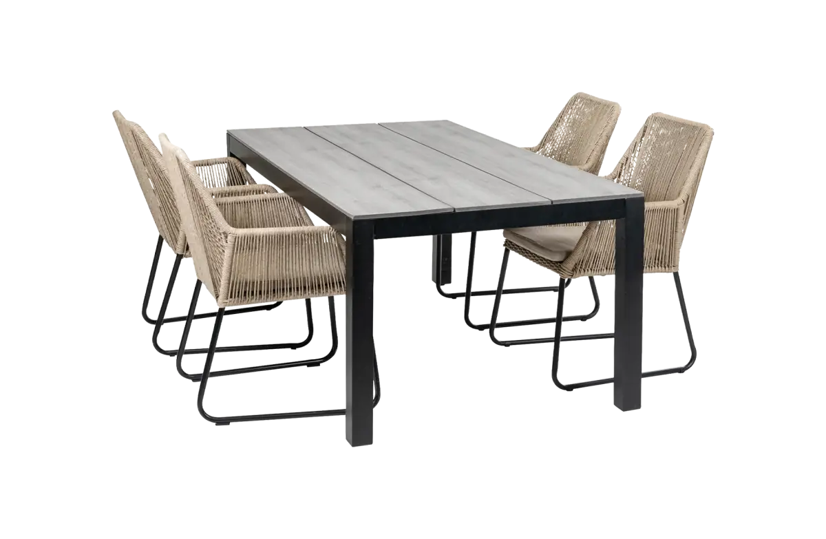 Mona tuinset-5 delige tuinset-Cyprus tuintafel-grey kleur tafelblad-Rope tuinstoel-Sand kleur