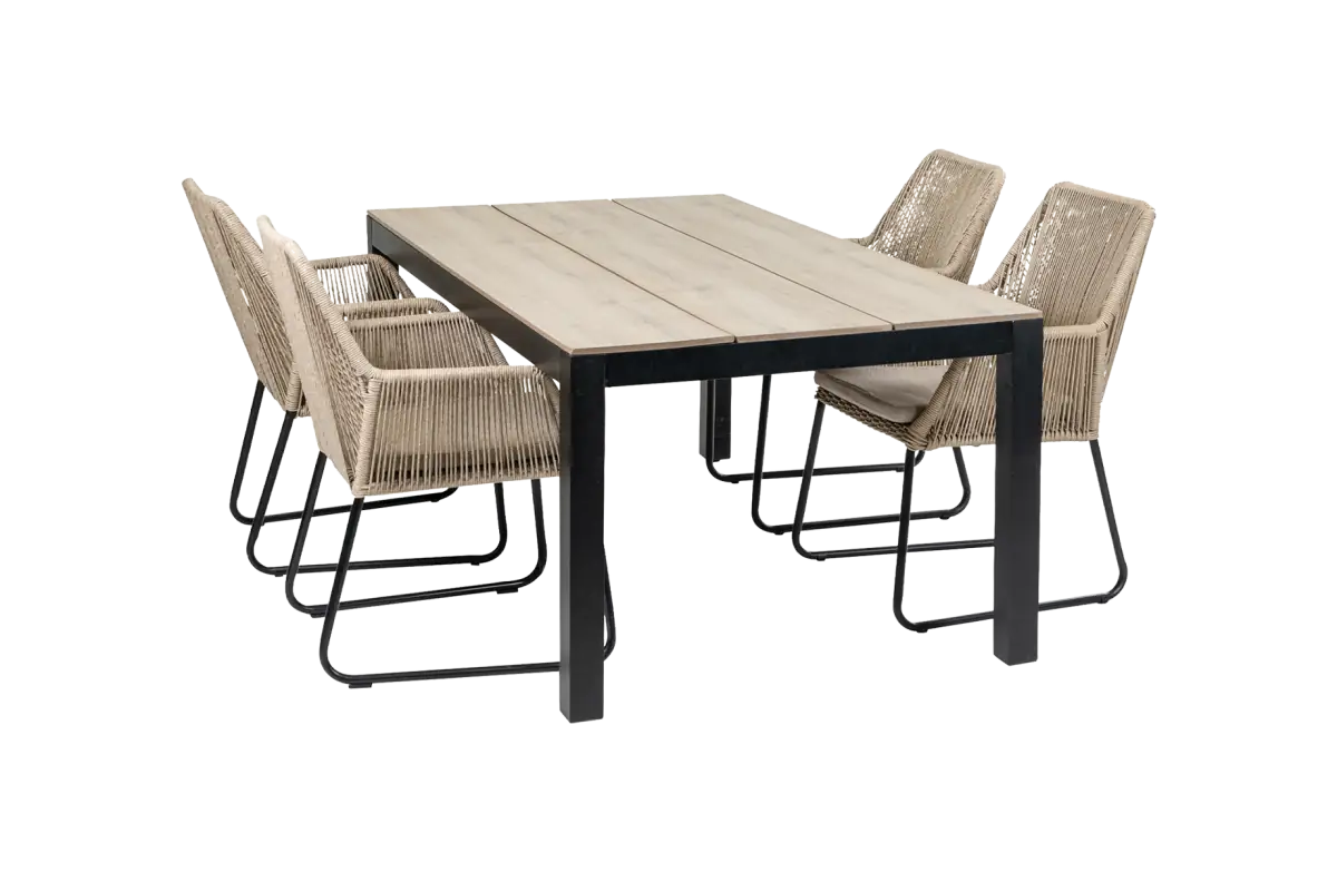 Mona 5 delige tuinset-Rope tuinstoel-Sand kleur tuinstoel-cyprus tuintafel-wood kleur