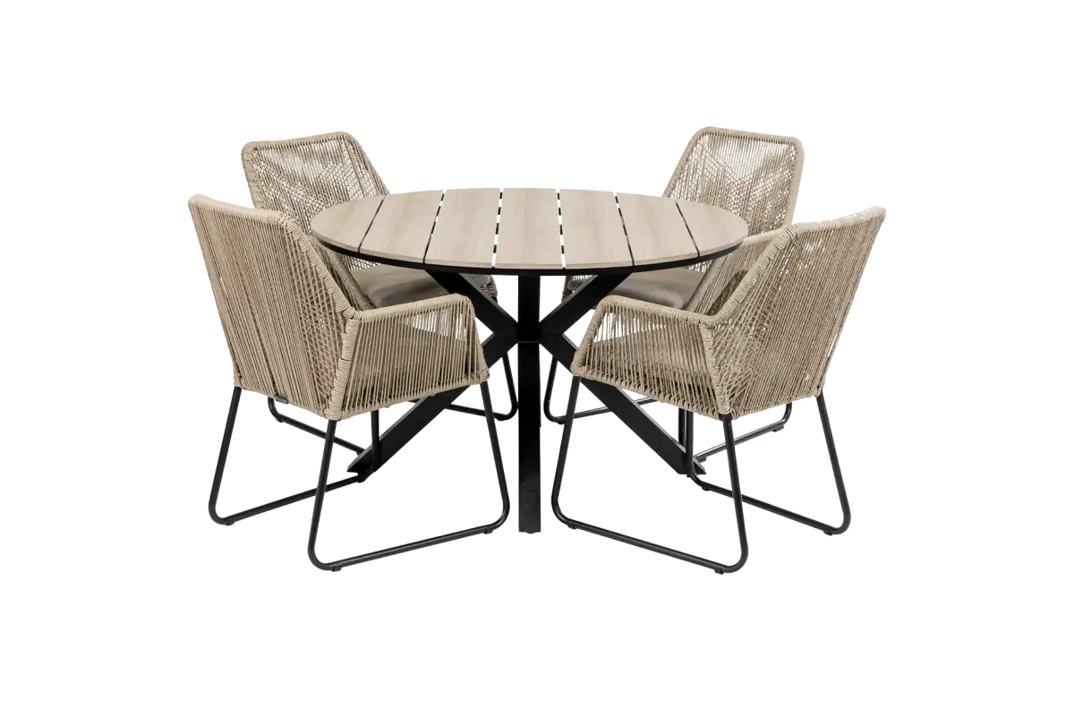 Mona tuinset-5 delige tuinset-Mona tuinstoel Sand-cyprus ovale tuintafel-polywood tuintafel-rope