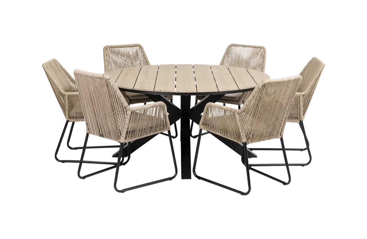 Mona ronde tuinset-7 delige tuinset-Mona tuinstoel Sand-rope tuinstoel-cyprus tuintafel-aluminium frame