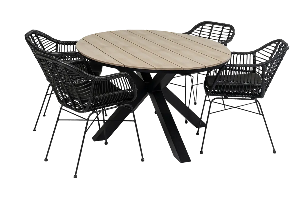 Oslo ovale tuinset-5 delige tuinset-Oslo tuinstoel black-rond wicker vlechtwerk-polywood tuintafel-wood kleur-aluminium frame