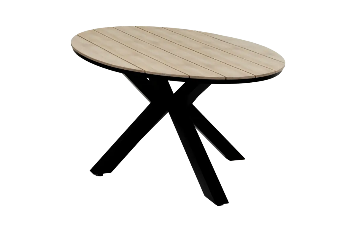 Ovale tuintafel 180cm cyprus wood black polywood aluminium PNG