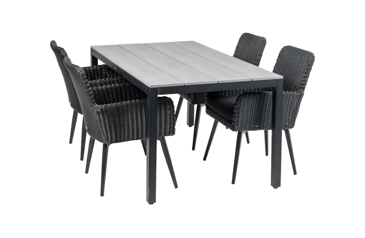 Pisa tuinset-5 delige tuinset-Pisa tuinstoel-Black-polywood tuintafel-wicker-aluminium frame