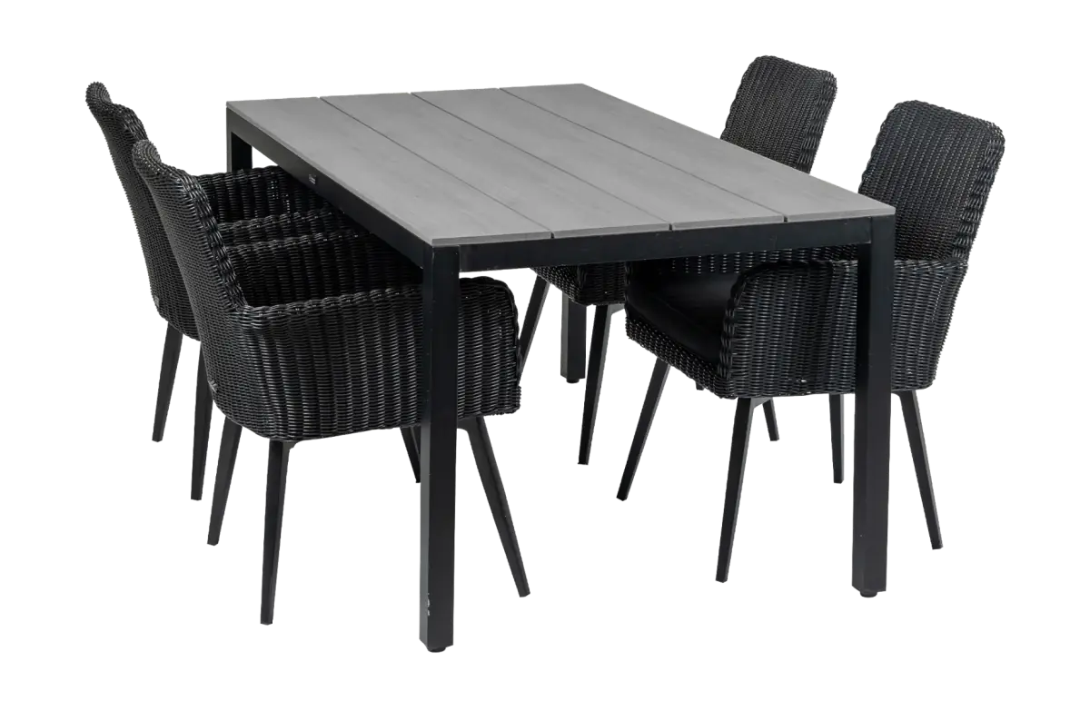 Pisa tuinset-5 delige tuinset-Pisa tuinstoel-Black-polywood tuintafel-wicker-aluminium frame