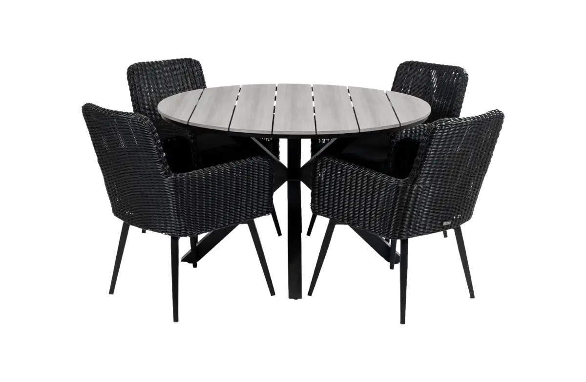 Pisa tuinset-5 delige tuinset-Pisa tuinstoel-black-polywood tuintafel-wicker vlechtwerk-aluminium frame