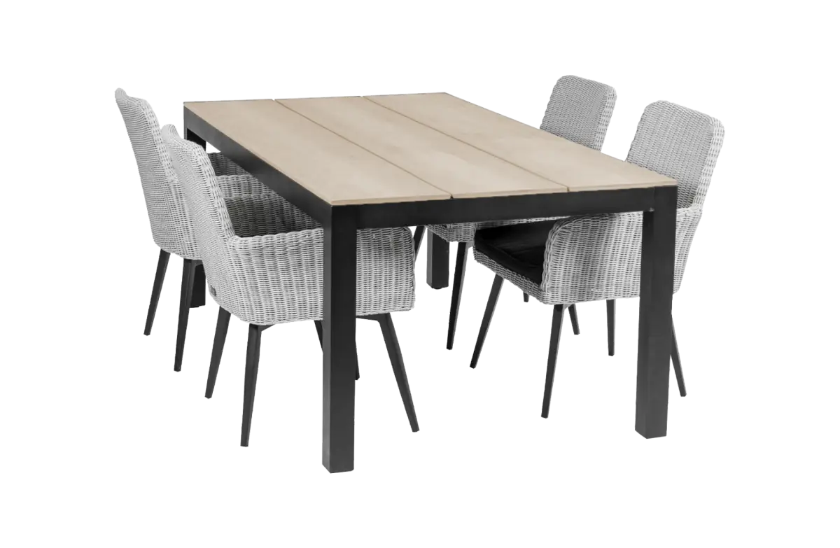 Pisa tuinset-5 delige tuinset-Pisa tuinstoel-white-polywood tuintafel-wicker vlechtwerk-aluminium frame