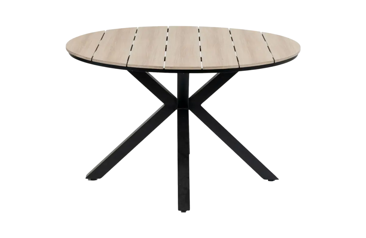 Ronde tuintafel 120cm cyprus wood black polywood aluminium PNG