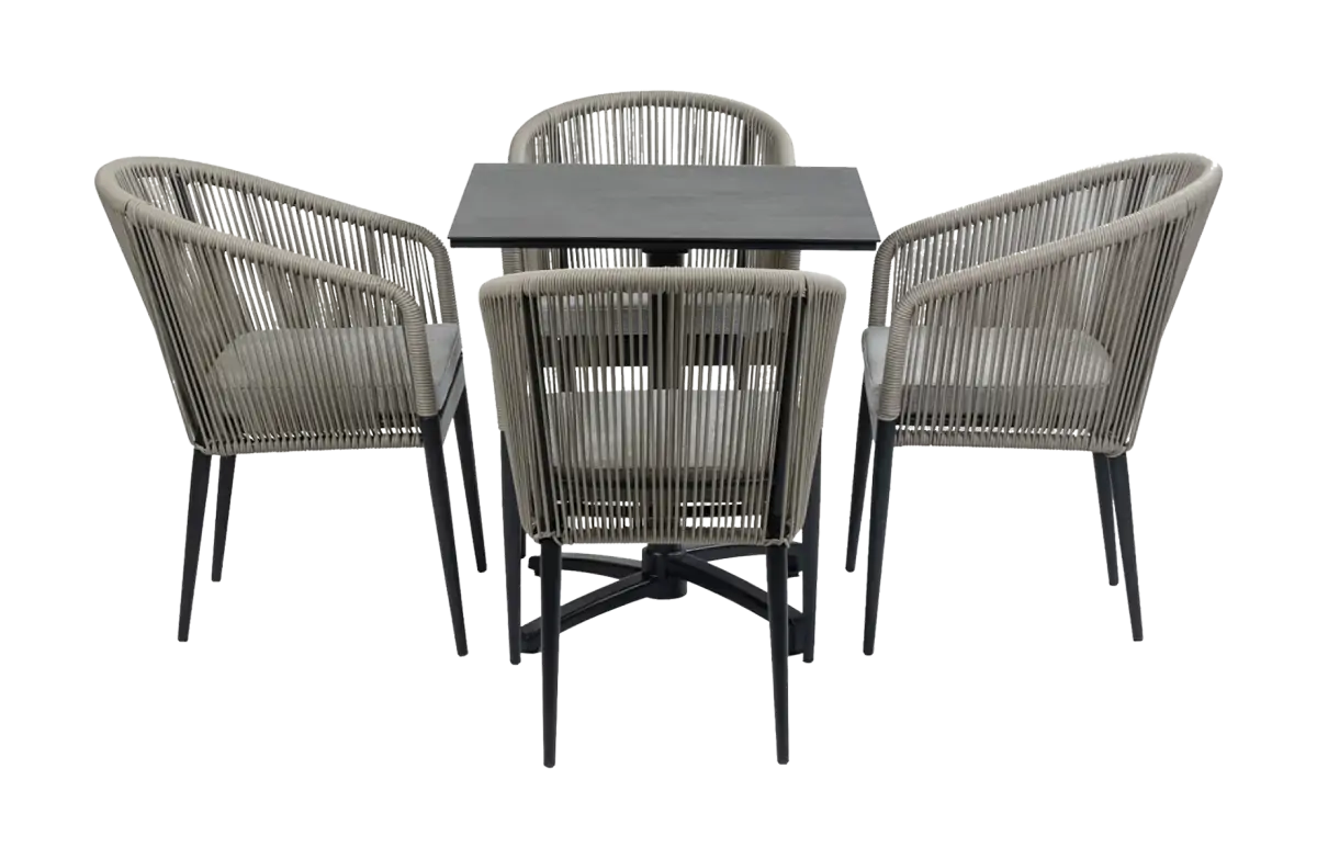 5-Delige tuinset | 4 Tuinstoelen Sluis (Black) | Inklapbare tuintafel Gent 70x70cm (Black)