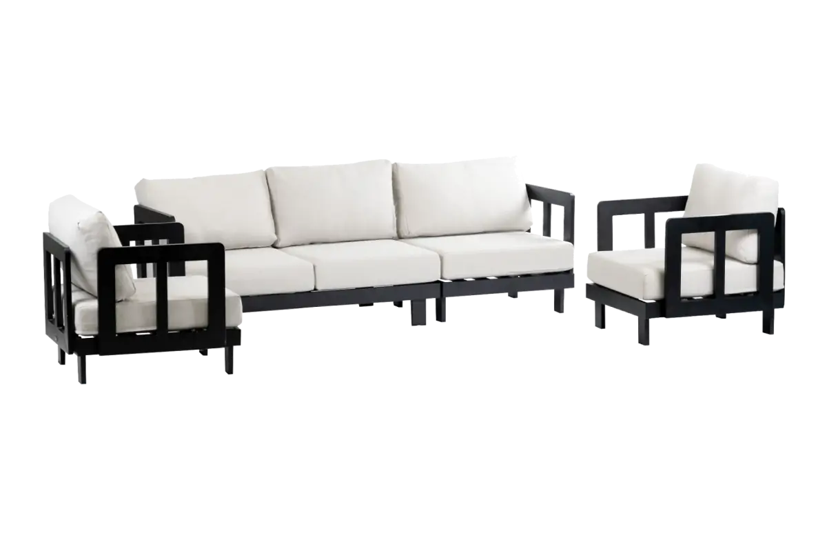 Stoel-bank loungeset Tulum | Black | 3-persoonsbank