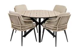 5-delige ronde tuinset | 4 Isabel tuinstoelen (Sand) | ø120cm Cyprus tuintafel (Wood)