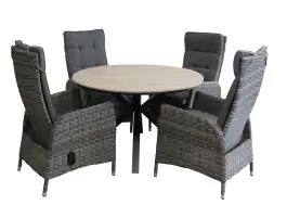 5-delige ronde tuinset | 4 Kos verstelbare tuinstoelen (AG) | ⌀ 120cm Cyprus tuintafel (Wood)