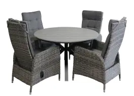 5-delige ronde tuinset | 4 Kos verstelbare tuinstoelen (AG) | ⌀ 120cm Cyprus tuintafel (Grey)