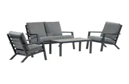 Stoel-bank Loungeset Bezano | met 2-persoonsbank | Matt Black/Grey |  Aluminium
