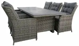 7-delige tuinset | 6 Sevilla tuinstoelen (AG) | 230cm tuintafel | Wicker & Keramiek