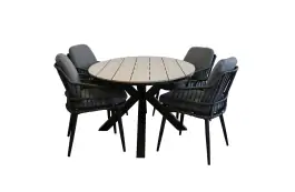 5-delige tuinset | 4 Isabel tuinstoelen (Black) | 180cm ovale Cyprus tuintafel (Wood)