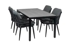 5-delige tuinset | 4 Isabel tuinstoelen (Black) | 160cm Cyprus tuintafel (Grey)