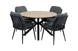 5-delige ronde tuinset | 4 Isabel tuinstoelen (Black) | ø120 cm Cyprus tuintafel (Wood)
