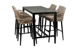 5-delige barset | 4 Isabel barstoelen Sand | Cyprus bartafel 150x75cm Grey