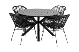 5-delige ronde tuinset | 4 Oslo dining tuinstoelen (Black) | ⌀ 120cm Cyprus tuintafel (Grey)