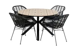 5-delige ronde tuinset | 4 Oslo dining tuinstoelen (Black) | ⌀ 120cm Cyprus tuintafel (Wood)